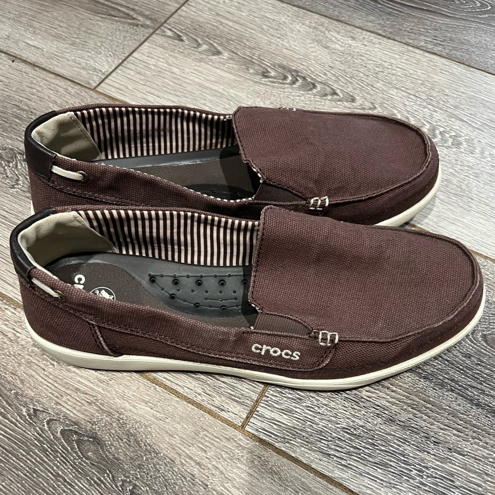 SOLD - Crocs | Women’s | Walu | Canvas | Loafer | Comfort | Slip On | Brown | S…